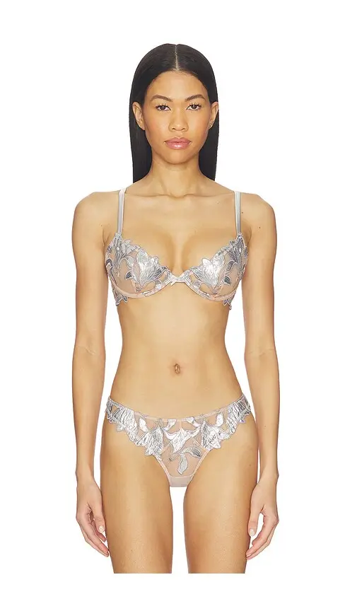 fleur du mal Foil Lily Embroidery Demi Bra | Image 1 fleur du mal Foil Lily Embroidery Demi Bra | Image 1