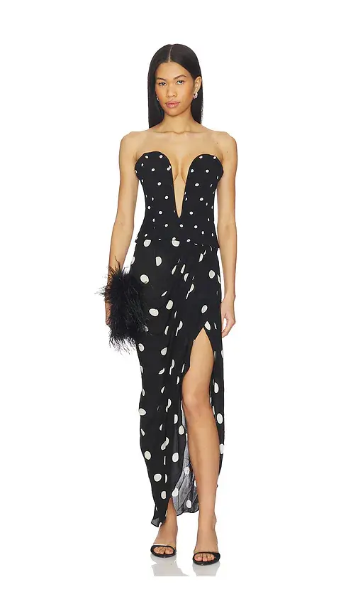 ADRIANA DEGREAS Polka Dot Strapless Midi Dress | Image 1 ADRIANA DEGREAS Polka Dot Strapless Midi Dress | Image 1