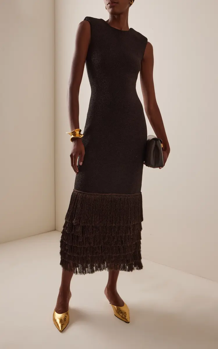 Aje Breeze Fringed Metallic-Knit Midi Dress | Thumbnail 2 Aje Breeze Fringed Metallic-Knit Midi Dress | Thumbnail 2