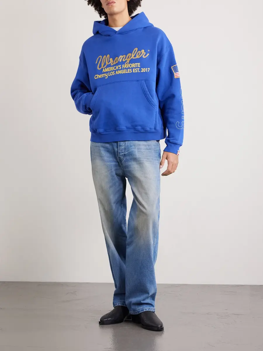 Cherry Los Angeles Wrangler America's Favorite Logo-Embroidered Printed Cotton-Fleece Hoodie - Men | Thumbnail 2 Cherry Los Angeles Wrangler America's Favorite Logo-Embroidered Printed Cotton-Fleece Hoodie - Men | Thumbnail 2