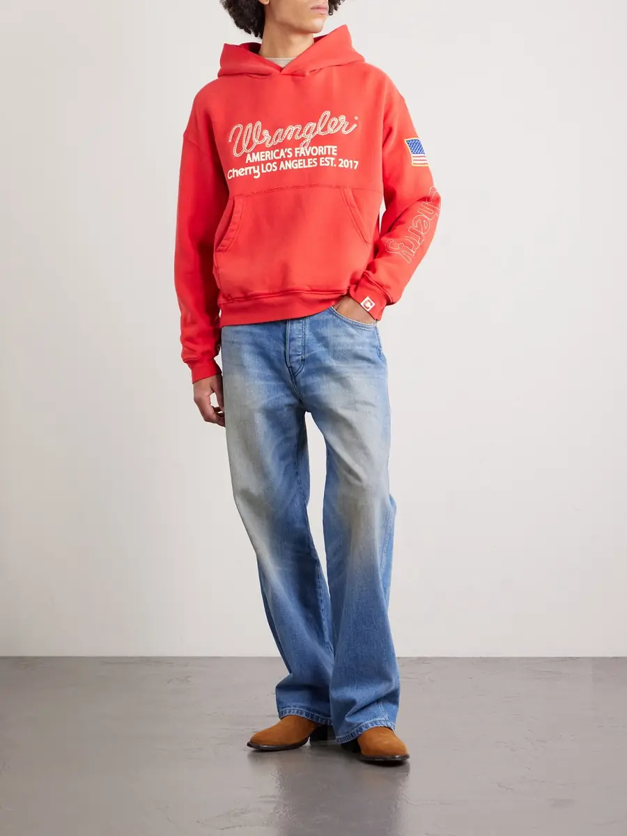 Cherry Los Angeles Wrangler America's Favorite Logo-Embroidered Printed Cotton-Fleece Hoodie - Men | Thumbnail 2 Cherry Los Angeles Wrangler America's Favorite Logo-Embroidered Printed Cotton-Fleece Hoodie - Men | Thumbnail 2