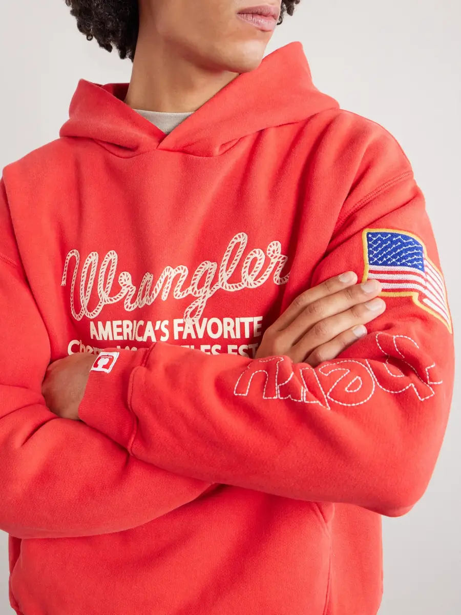Cherry Los Angeles Wrangler America's Favorite Logo-Embroidered Printed Cotton-Fleece Hoodie - Men | Thumbnail 4 Cherry Los Angeles Wrangler America's Favorite Logo-Embroidered Printed Cotton-Fleece Hoodie - Men | Thumbnail 4
