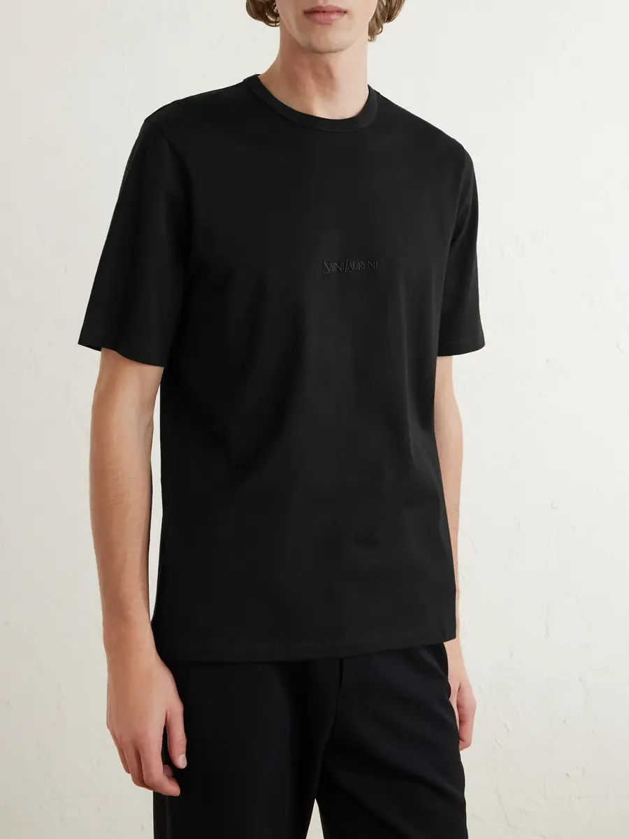 Saint Laurent Logo-Embroidered Cotton-Jersey T-Shirt - Men | Thumbnail 3