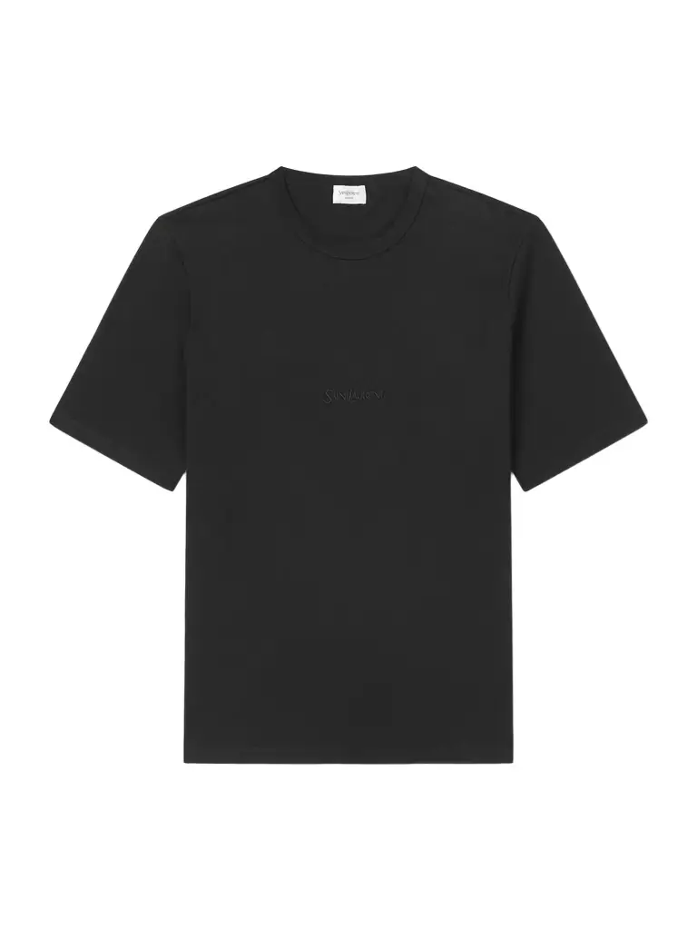 Saint Laurent Logo-Embroidered Cotton-Jersey T-Shirt - Men | Image 1 Saint Laurent Logo-Embroidered Cotton-Jersey T-Shirt - Men | Image 1