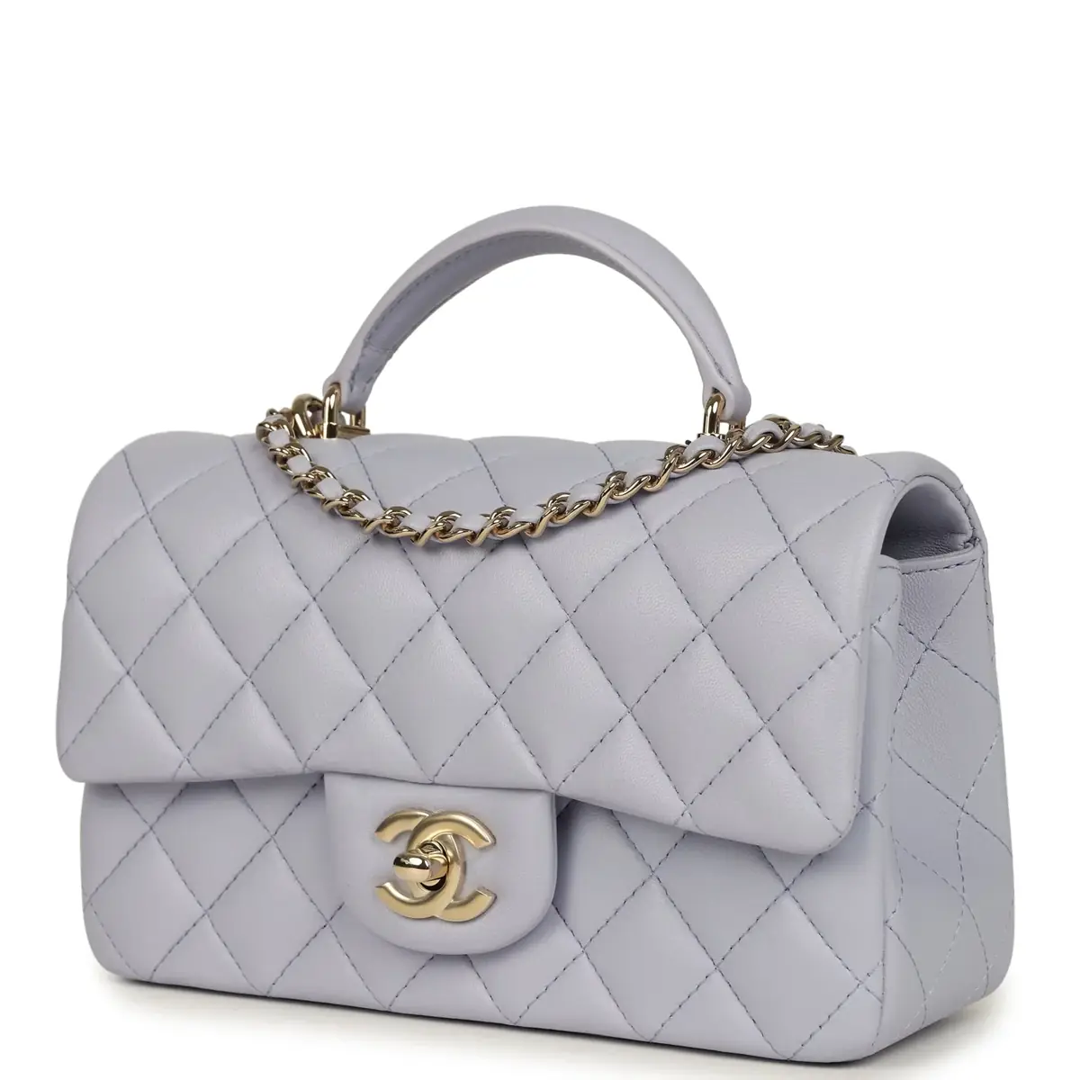 Chanel Chanel Mini Rectangular Flap Bag with Top Handle Light Purple Lambskin Light Gold Hardware | Thumbnail 5 Chanel Chanel Mini Rectangular Flap Bag with Top Handle Light Purple Lambskin Light Gold Hardware | Thumbnail 5