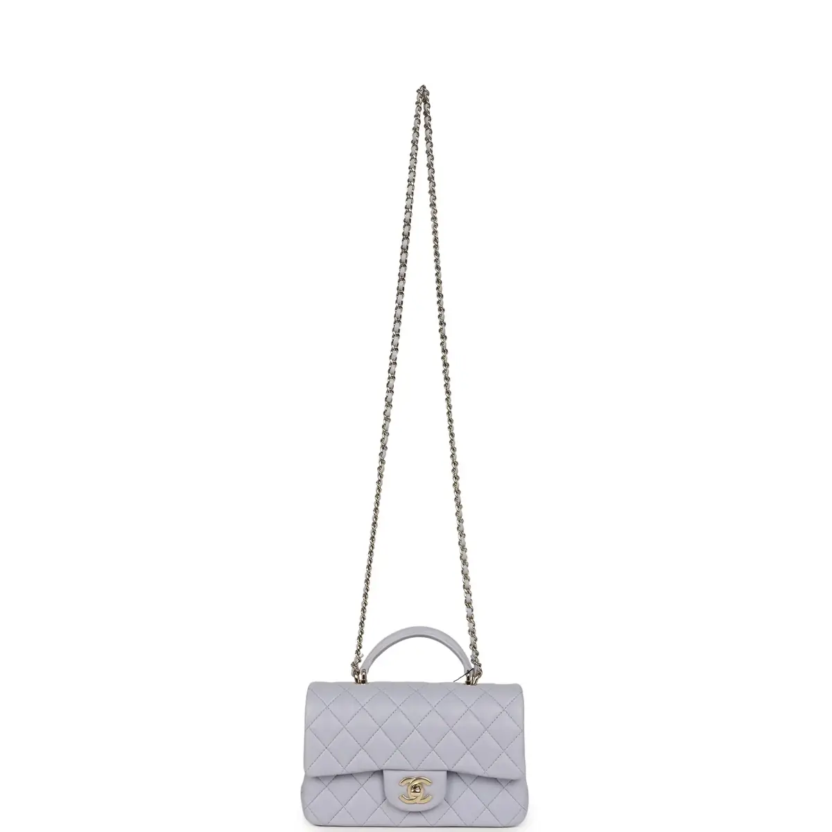 Chanel Chanel Mini Rectangular Flap Bag with Top Handle Light Purple Lambskin Light Gold Hardware | Thumbnail 7 Chanel Chanel Mini Rectangular Flap Bag with Top Handle Light Purple Lambskin Light Gold Hardware | Thumbnail 7
