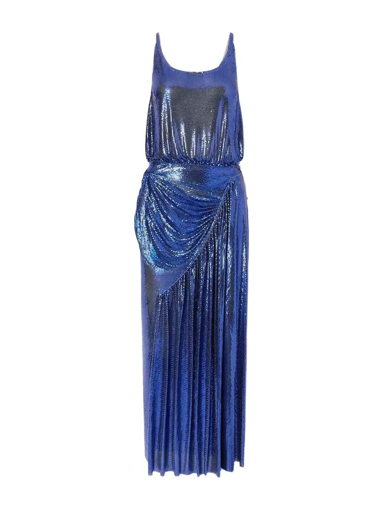 Rabanne Draped Pleated Chainmail Midi Dress | Image 1 Rabanne Draped Pleated Chainmail Midi Dress | Image 1