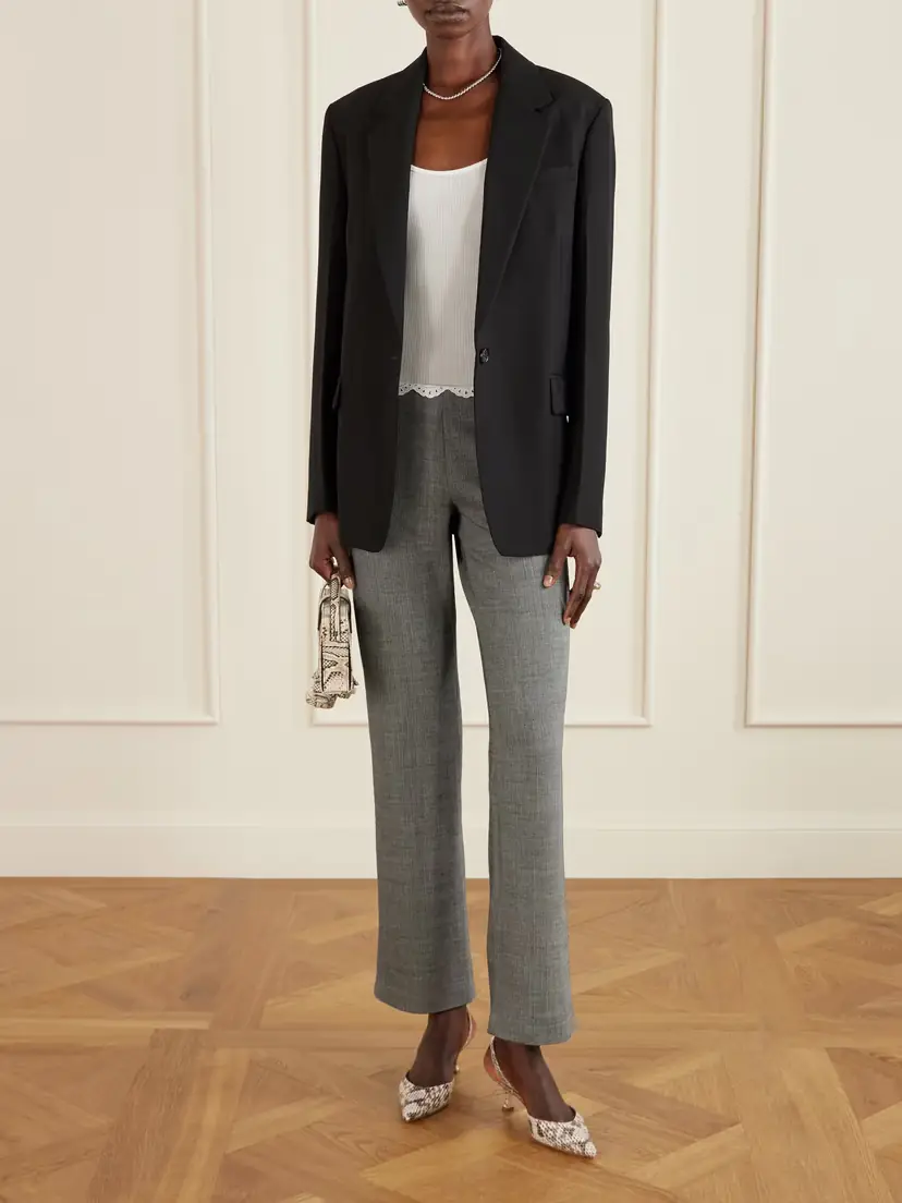 Magda Butrym Broderie Anglaise-trimmed Herringbone Stretch-wool Flared Pants | Thumbnail 2 Magda Butrym Broderie Anglaise-trimmed Herringbone Stretch-wool Flared Pants | Thumbnail 2