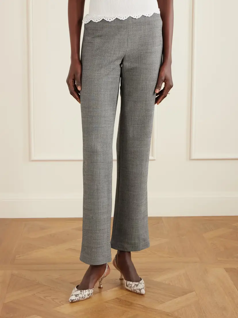 Magda Butrym Broderie Anglaise-trimmed Herringbone Stretch-wool Flared Pants | Thumbnail 3 Magda Butrym Broderie Anglaise-trimmed Herringbone Stretch-wool Flared Pants | Thumbnail 3