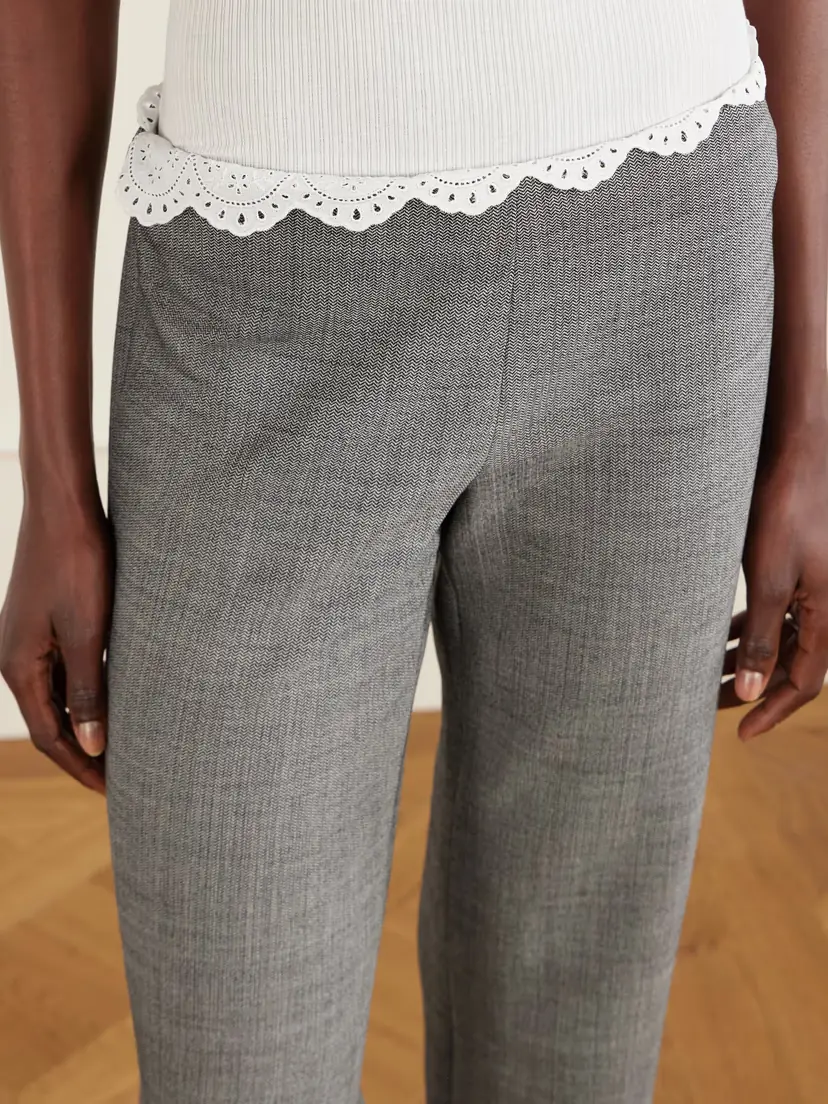 Magda Butrym Broderie Anglaise-trimmed Herringbone Stretch-wool Flared Pants | Thumbnail 5 Magda Butrym Broderie Anglaise-trimmed Herringbone Stretch-wool Flared Pants | Thumbnail 5