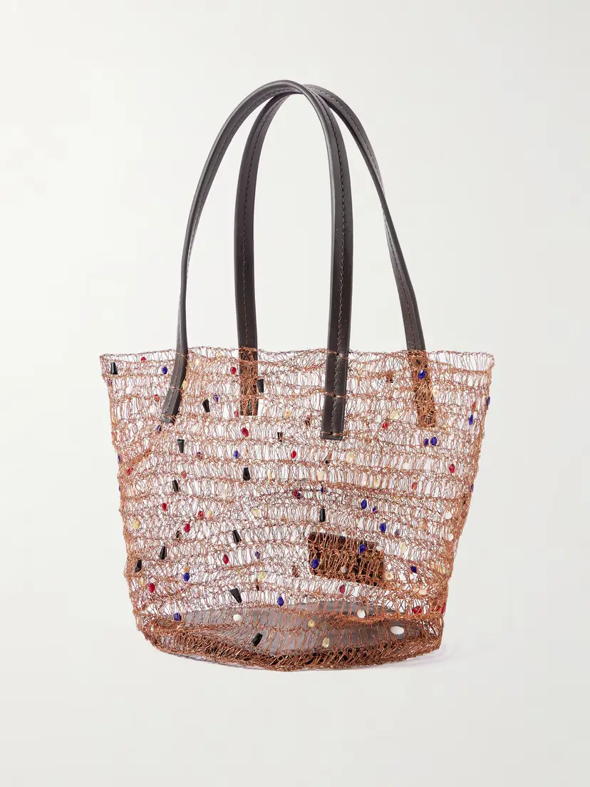 Staud Jewel Leather-trimmed Embellished Crocheted Bucket Bag | Thumbnail 3 Staud Jewel Leather-trimmed Embellished Crocheted Bucket Bag | Thumbnail 3