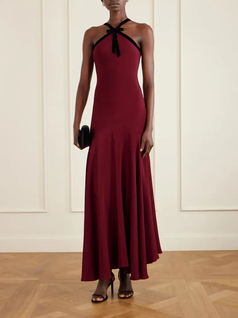 Rodarte Bow-detailed Velvet-trimmed Silk-crepe Gown | Thumbnail 2 Rodarte Bow-detailed Velvet-trimmed Silk-crepe Gown | Thumbnail 2