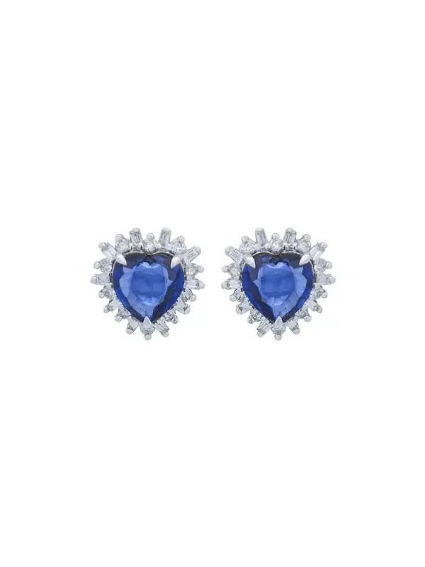 2.73ct Diamond Sapphire 18K Gold Halo Heart Stud Earrings