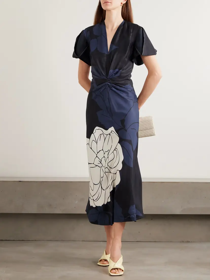 Victoria Beckham Eve Layered Gathered Floral-print Satin Midi Dress | Thumbnail 2