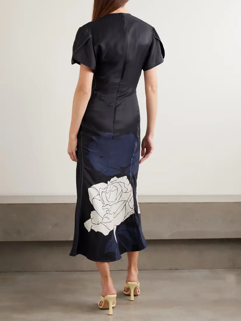 Victoria Beckham Eve Layered Gathered Floral-print Satin Midi Dress | Thumbnail 3
