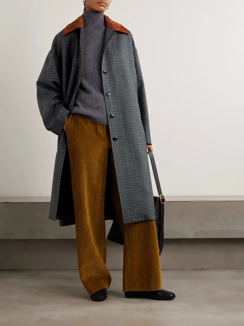 RÓHE Suede-trimmed Checked Wool Coat | Thumbnail 2