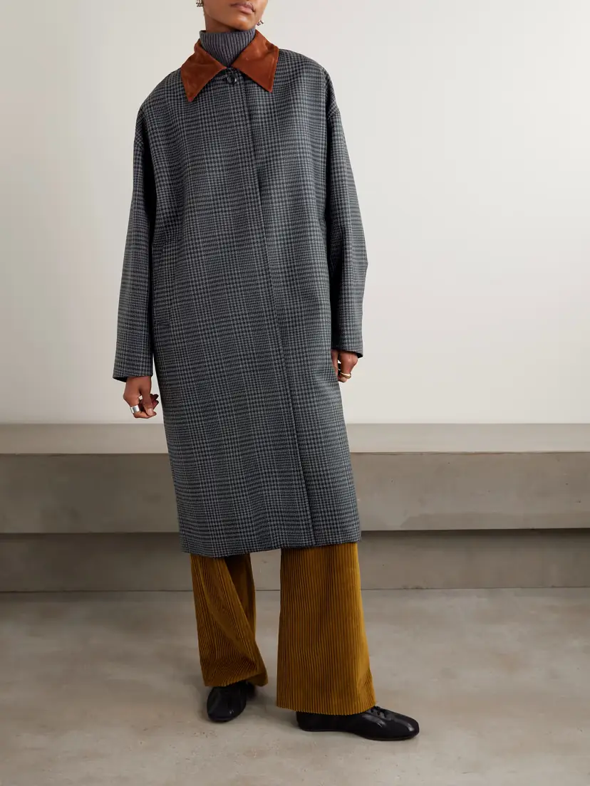 RÓHE Suede-trimmed Checked Wool Coat | Thumbnail 3