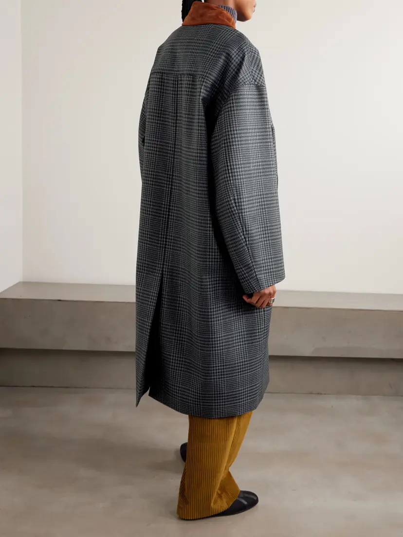 RÓHE Suede-trimmed Checked Wool Coat | Thumbnail 4