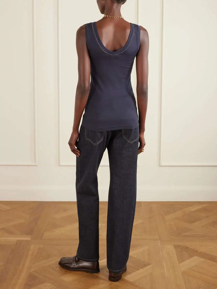 Brunello Cucinelli Bead-embellished Ribbed Cotton-blend Jersey Tank | Thumbnail 4 Brunello Cucinelli Bead-embellished Ribbed Cotton-blend Jersey Tank | Thumbnail 4