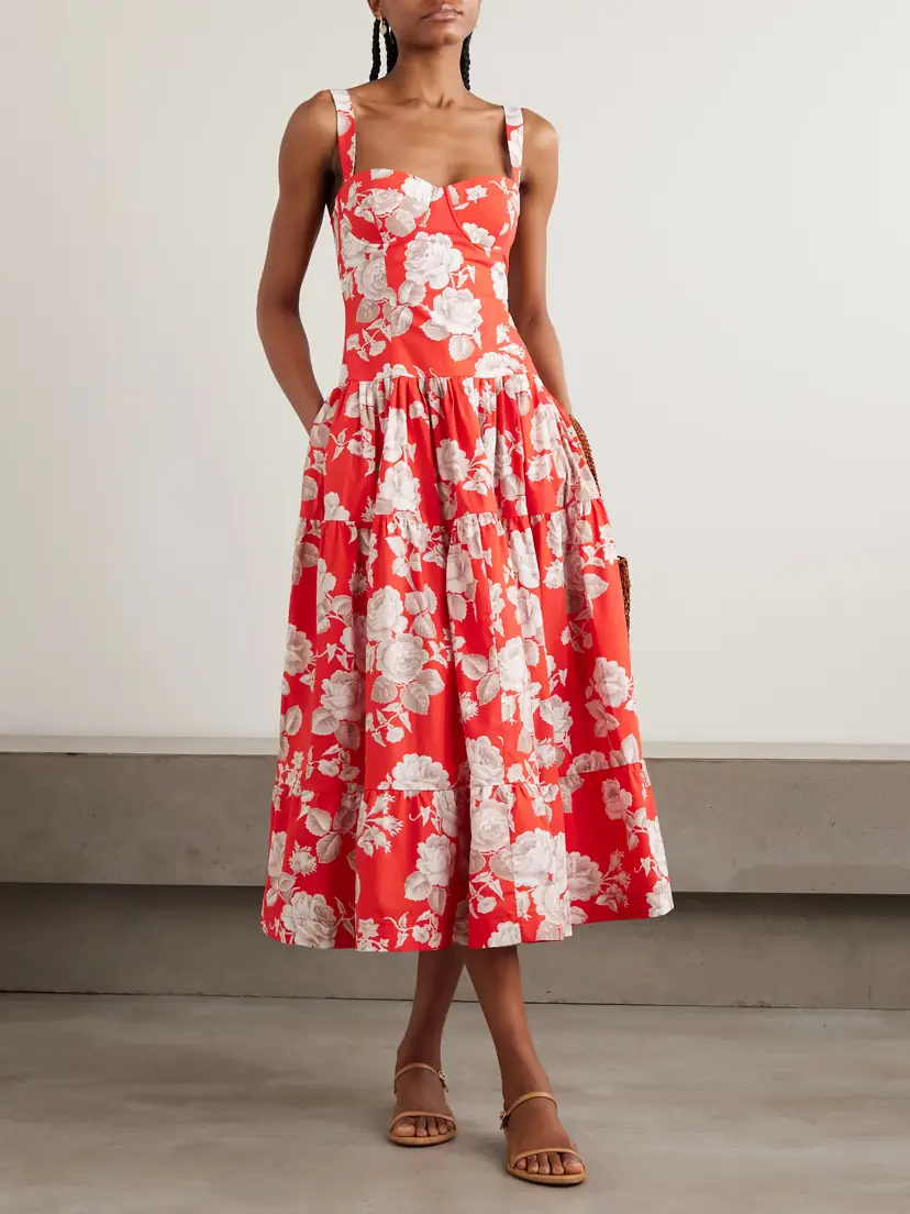 Cara Cara Santiago Tiered Floral-print Cotton-poplin Midi Dress | Thumbnail 2 Cara Cara Santiago Tiered Floral-print Cotton-poplin Midi Dress | Thumbnail 2