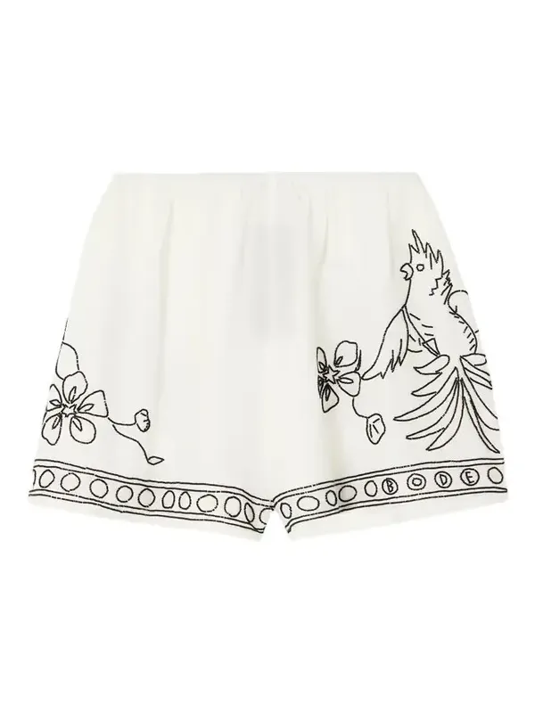 BODE Cockatoo Tap Bead-embellished Cotton And Silk-blend Shorts - White