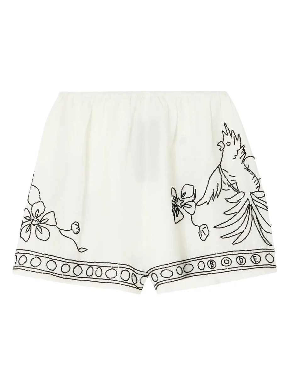 Cockatoo Tap Bead-embellished Cotton And Silk-blend Shorts - White Cockatoo Tap Bead-embellished Cotton And Silk-blend Shorts - White
