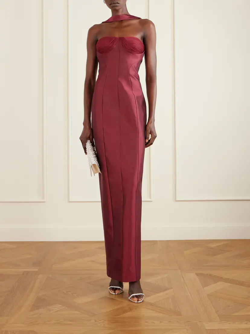 Danielle Frankel Lette Paneled Tulle-trimmed Wool And Silk-blend Twill Gown | Thumbnail 2 Danielle Frankel Lette Paneled Tulle-trimmed Wool And Silk-blend Twill Gown | Thumbnail 2