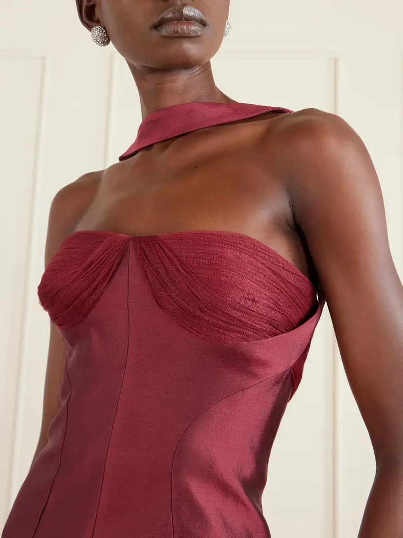 Danielle Frankel Lette Paneled Tulle-trimmed Wool And Silk-blend Twill Gown | Thumbnail 4 Danielle Frankel Lette Paneled Tulle-trimmed Wool And Silk-blend Twill Gown | Thumbnail 4