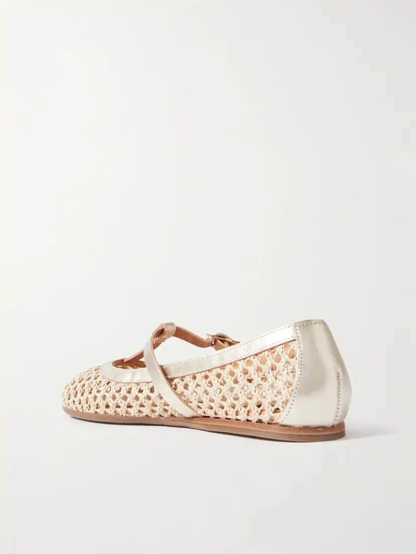 Ancient Greek Sandals Aerati Metallic Leather-trimmed Woven Raffia Ballet Flats | Thumbnail 3 Ancient Greek Sandals Aerati Metallic Leather-trimmed Woven Raffia Ballet Flats | Thumbnail 3