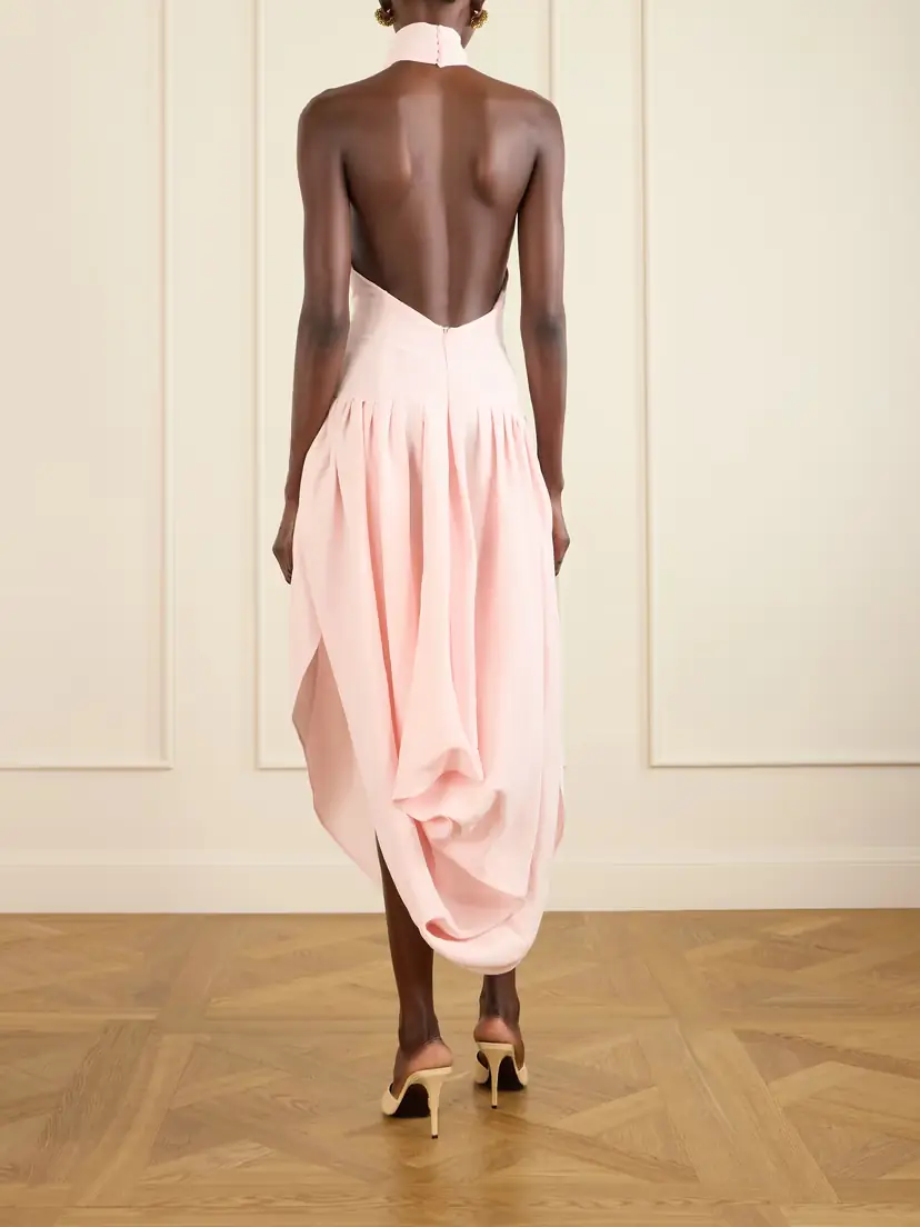 Magda Butrym Pleated Draped Silk Halterneck Midi Dress | Thumbnail 3
