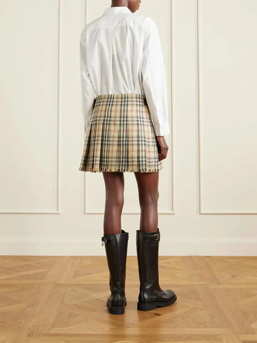 Burberry Leather-trimmed Pleated Checked Wool Mini Skirt | Thumbnail 4 Burberry Leather-trimmed Pleated Checked Wool Mini Skirt | Thumbnail 4