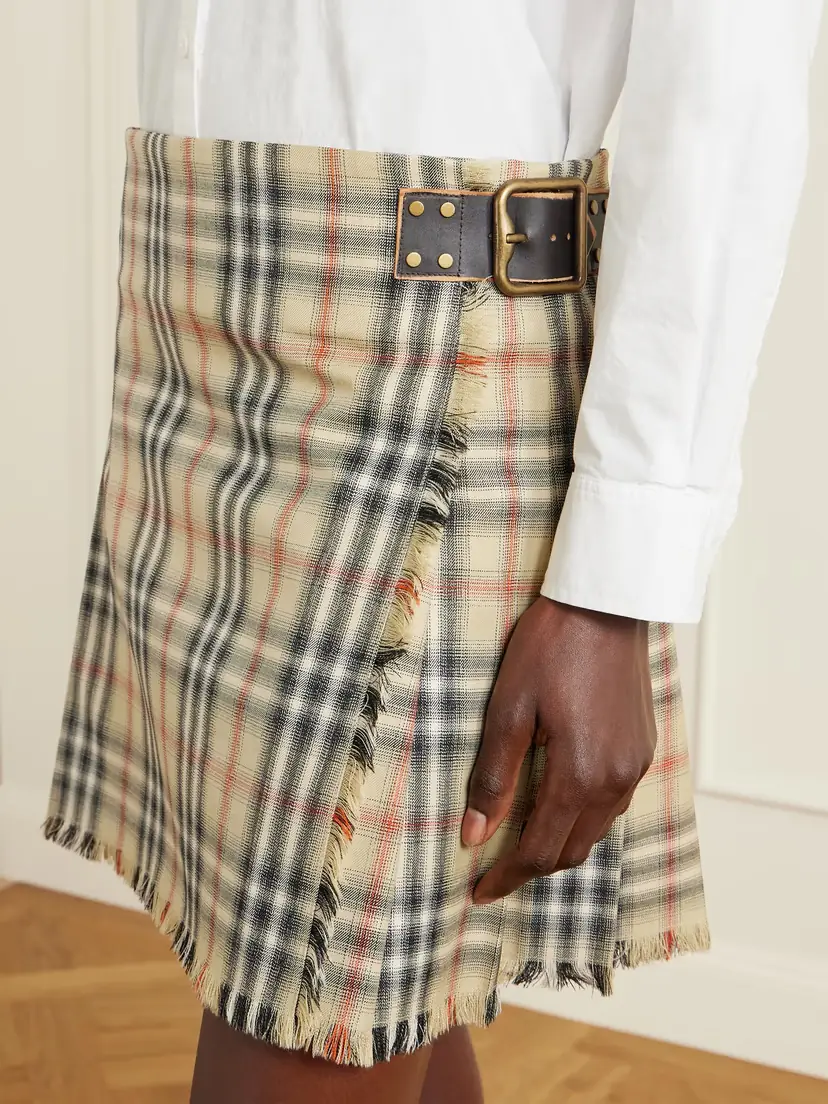 Burberry Leather-trimmed Pleated Checked Wool Mini Skirt | Thumbnail 5 Burberry Leather-trimmed Pleated Checked Wool Mini Skirt | Thumbnail 5