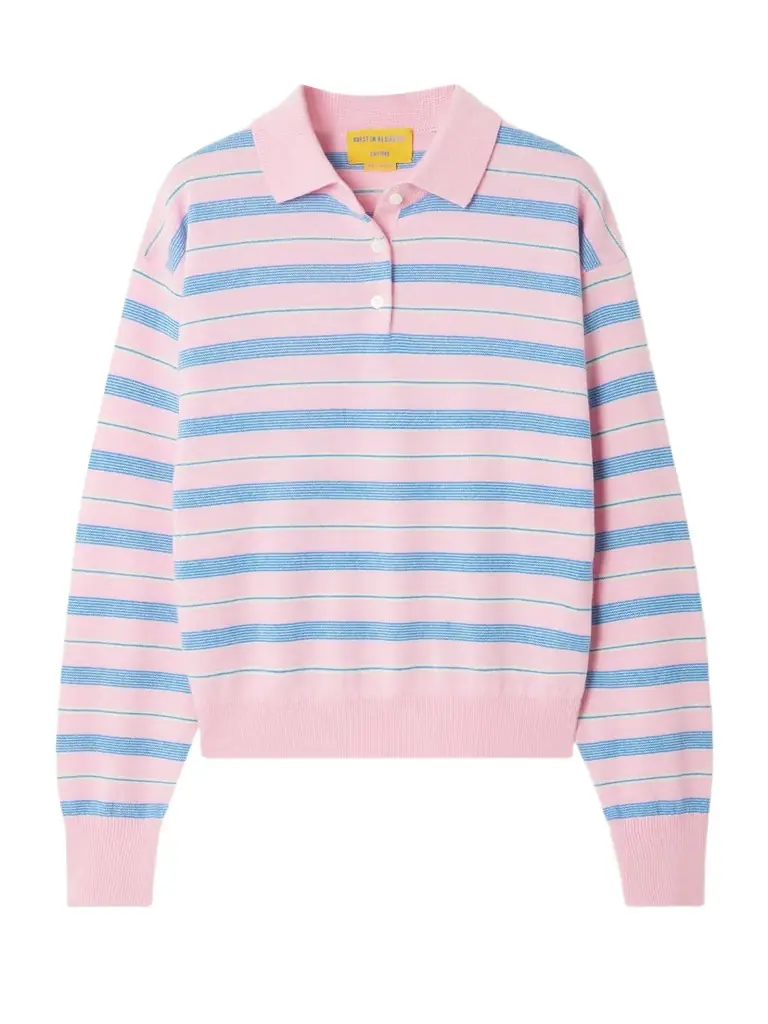 Guest In Residence Collegiate Striped Cashmere Polo Sweater | Image 1 Guest In Residence Collegiate Striped Cashmere Polo Sweater | Image 1