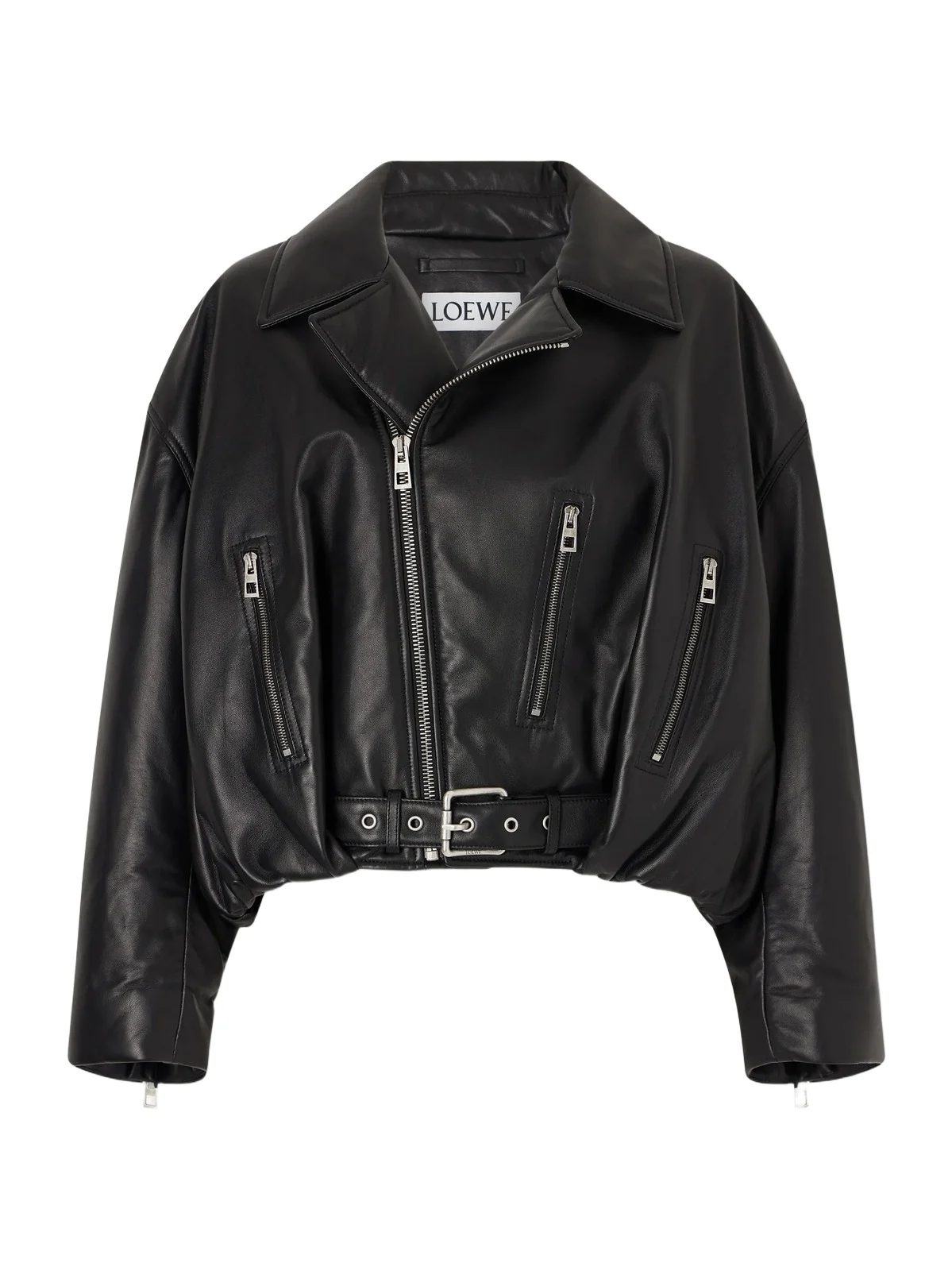 Cropped Buckled Leather Biker Jacket