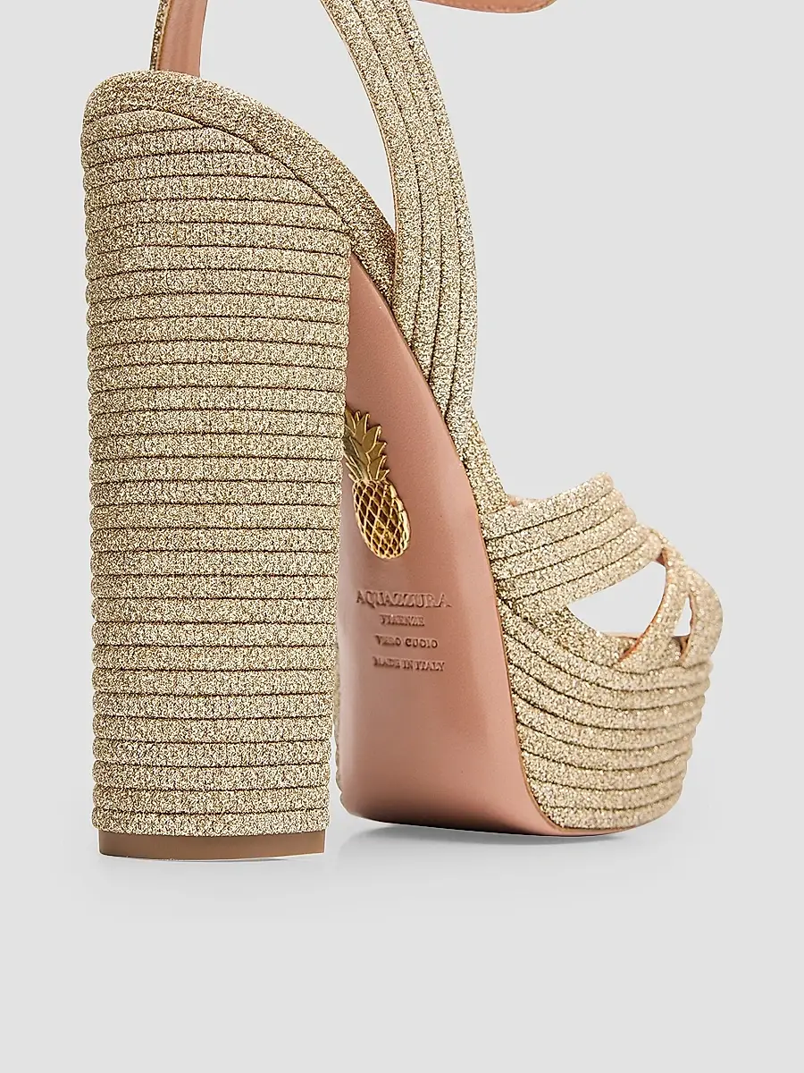 Aquazzura Women's Sundance 140MM Cotton Platform Sandals - Gold | Thumbnail 5 Aquazzura Women's Sundance 140MM Cotton Platform Sandals - Gold | Thumbnail 5