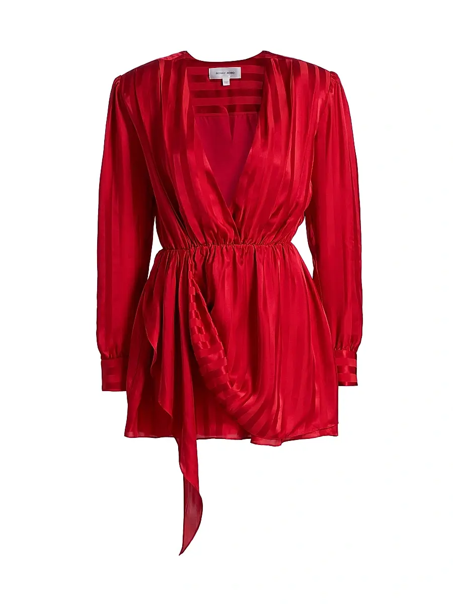 Ronny Kobo Women's Abigail Striped Drape Minidress - Goji Berry | Image 1 Ronny Kobo Women's Abigail Striped Drape Minidress - Goji Berry | Image 1