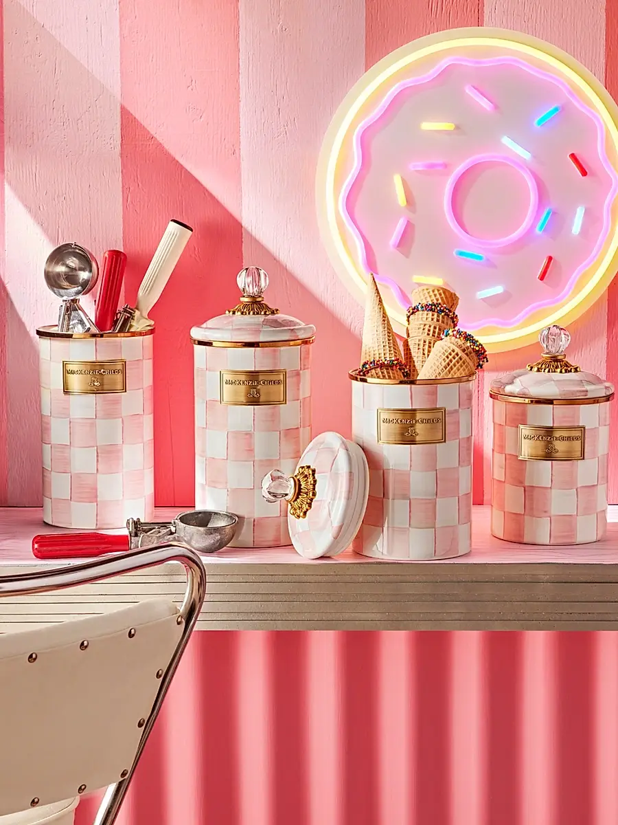 MacKenzie-Childs Small Rosy Check Enamel Canister | Thumbnail 2 MacKenzie-Childs Small Rosy Check Enamel Canister | Thumbnail 2