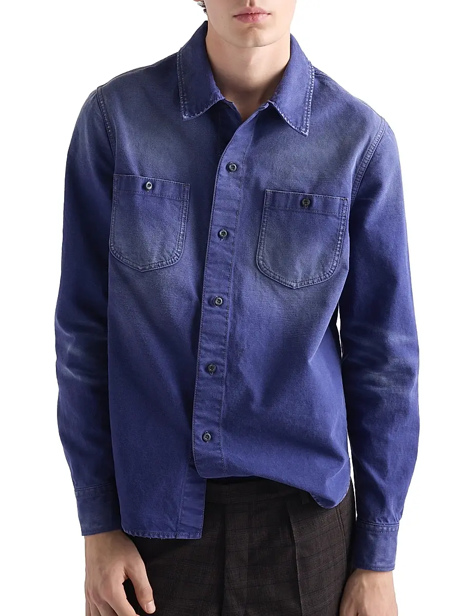 Prada Men's Cotton Twill Shirt - Blue | Thumbnail 3 Prada Men's Cotton Twill Shirt - Blue | Thumbnail 3