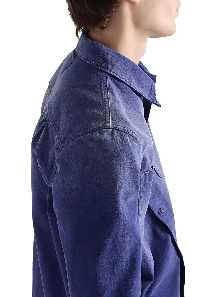 Prada Men's Cotton Twill Shirt - Blue | Thumbnail 4 Prada Men's Cotton Twill Shirt - Blue | Thumbnail 4