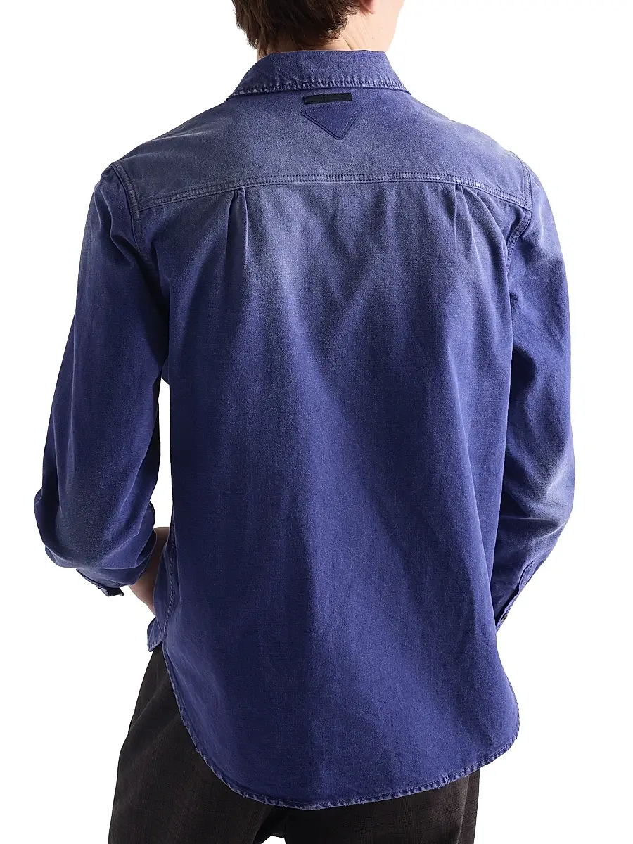 Prada Men's Cotton Twill Shirt - Blue | Thumbnail 5 Prada Men's Cotton Twill Shirt - Blue | Thumbnail 5