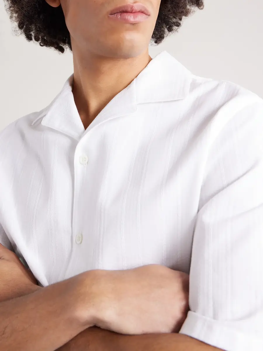 Brunello Cucinelli Camp-Collar Textured-Cotton Shirt - Men | Thumbnail 4 Brunello Cucinelli Camp-Collar Textured-Cotton Shirt - Men | Thumbnail 4