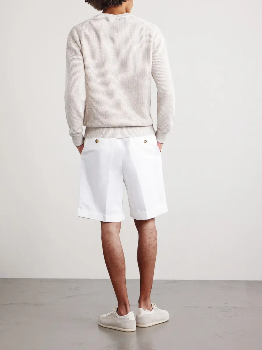Brunello Cucinelli Wide-Leg Pleated Cotton and Linen-Blend Bermuda Shorts - Men | Thumbnail 4 Brunello Cucinelli Wide-Leg Pleated Cotton and Linen-Blend Bermuda Shorts - Men | Thumbnail 4