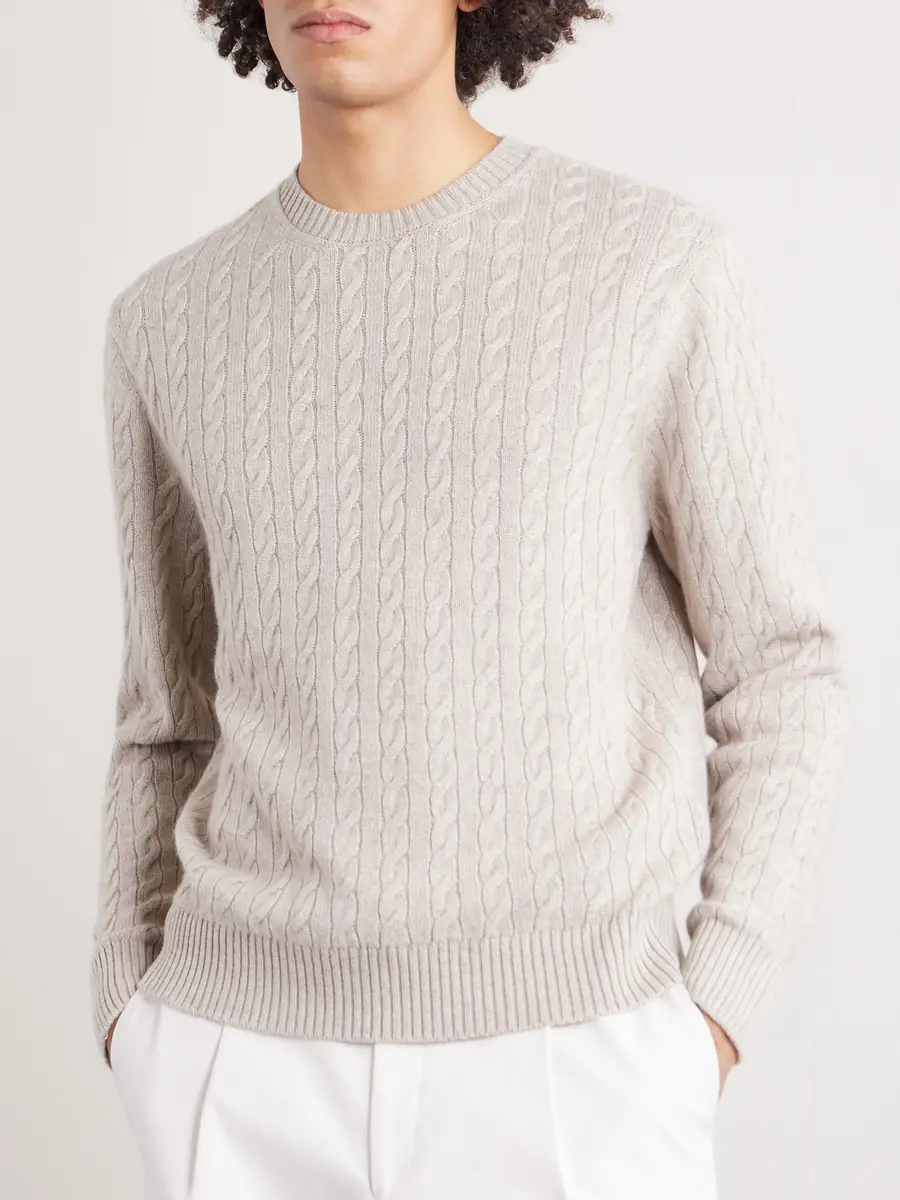dunhill Cable-Knit Cashmere and Linen-Blend Sweater - Men | Thumbnail 3