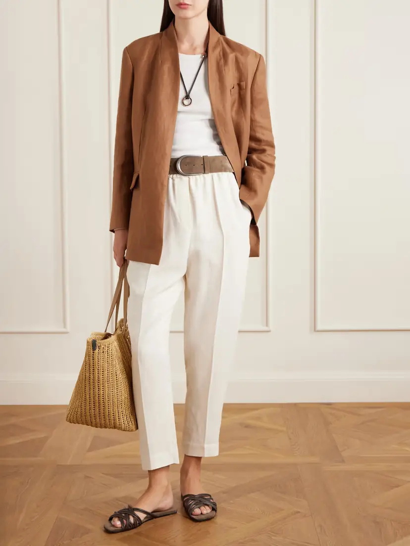 Brunello Cucinelli Cropped Woven Tapered Pants | Thumbnail 2 Brunello Cucinelli Cropped Woven Tapered Pants | Thumbnail 2