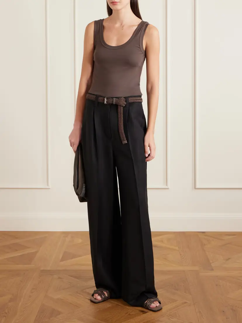 Brunello Cucinelli Pleated Woven Wide-leg Pants | Thumbnail 2
