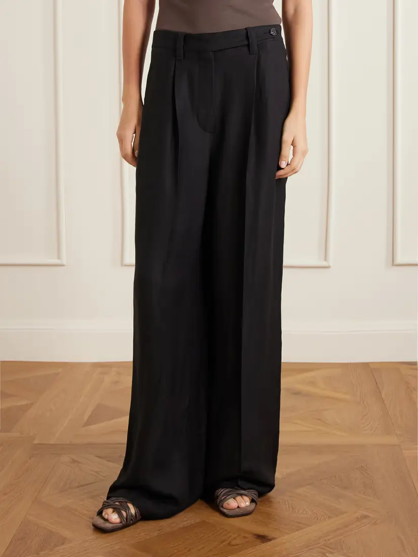 Brunello Cucinelli Pleated Woven Wide-leg Pants | Thumbnail 3