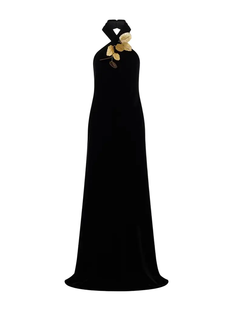 Oscar de la Renta Embellished Velvet Halterneck Gown | Image 1 Oscar de la Renta Embellished Velvet Halterneck Gown | Image 1