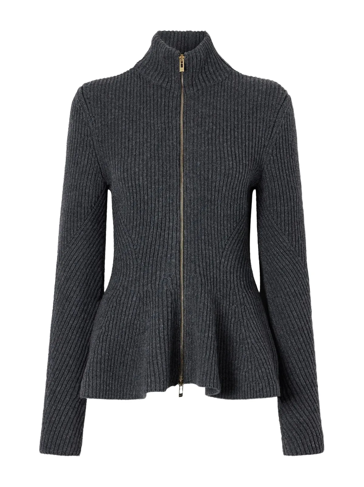 Ribbed Wool And Cashmere-blend Peplum Zip-up Cardigan Ribbed Wool And Cashmere-blend Peplum Zip-up Cardigan