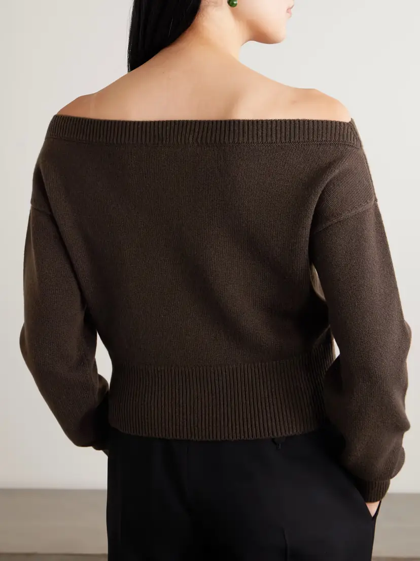 Tom Ford Off-the-shoulder Cropped Embroidered Cashmere Cardigan | Thumbnail 3