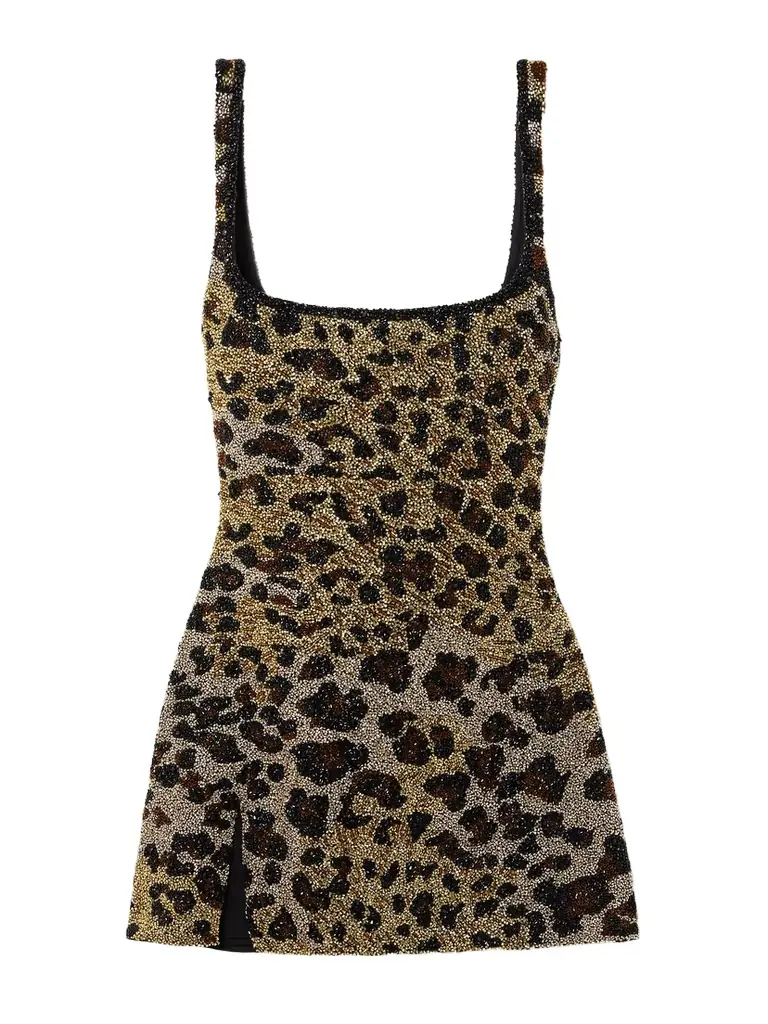 Clio Peppiatt Eartha Embellished Leopard-print Stretch-mesh Mini Dress | Image 1 Clio Peppiatt Eartha Embellished Leopard-print Stretch-mesh Mini Dress | Image 1